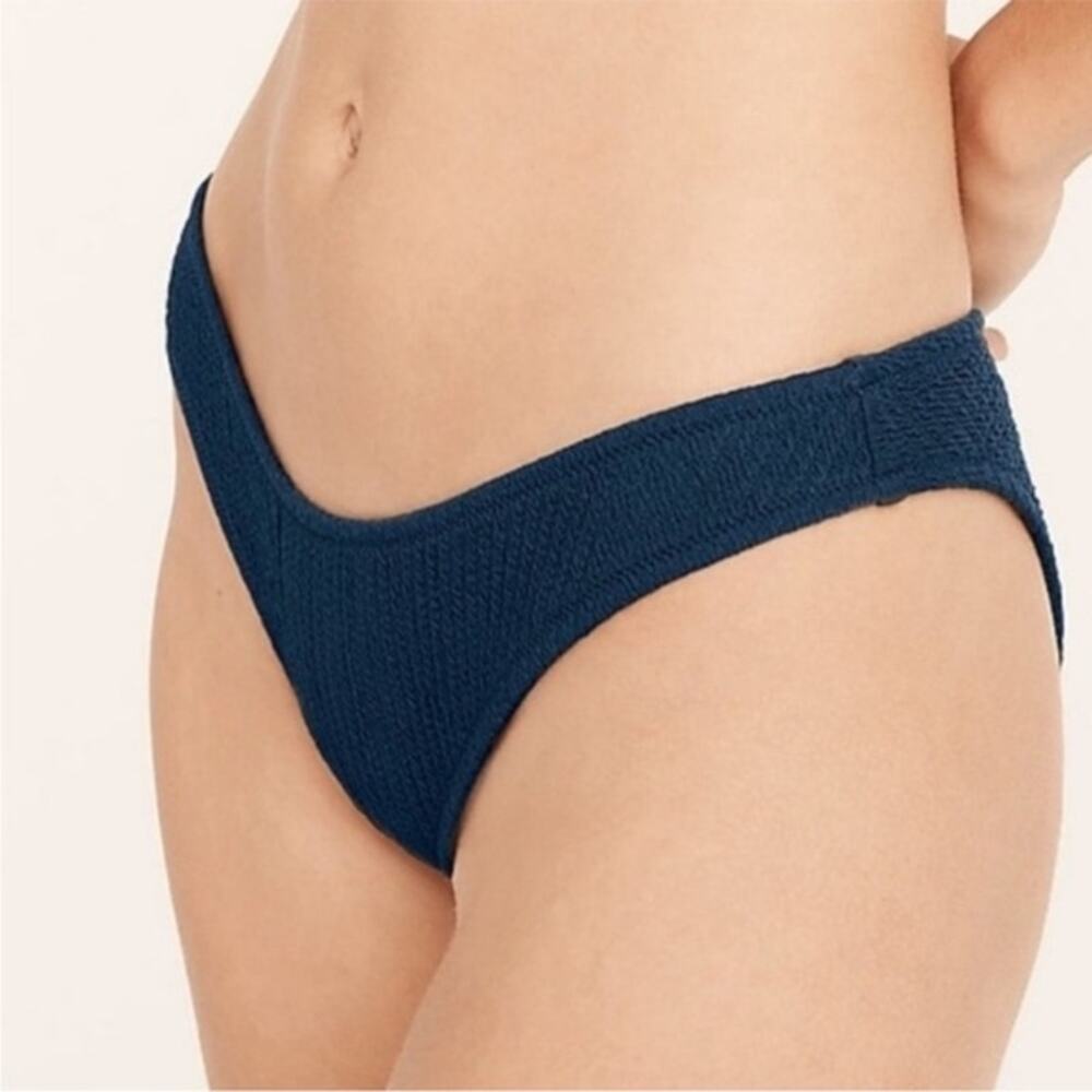 J. Crew Women's Dark Blue Textured Curved Waist Cheeky Bikini Bottom Size L NWT